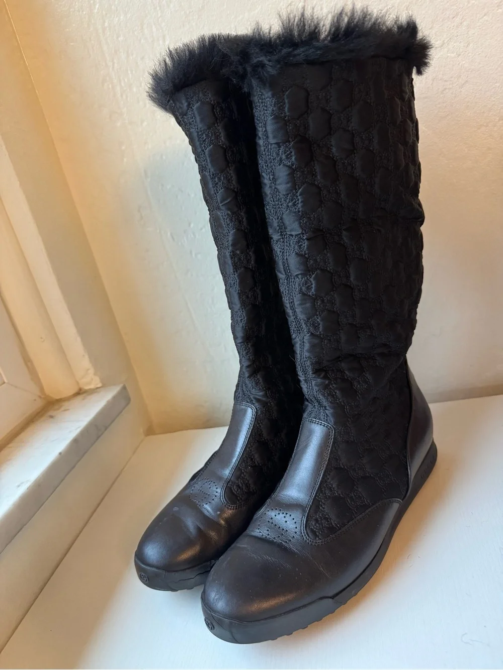 Gucci Women’s Black Fur Trim Tall Boots Size 38 / US 8 – Needs Sole Repair